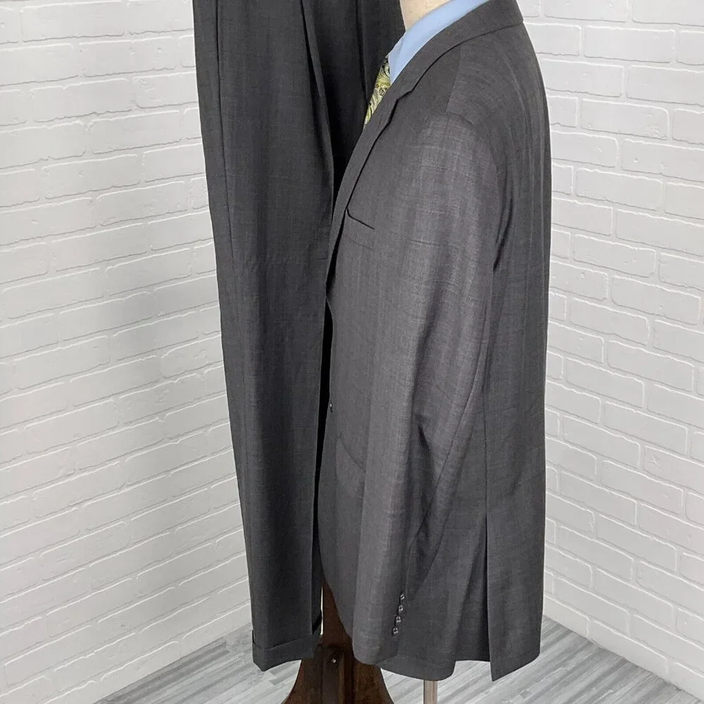 Calvin Klein‎ Suit Men 44 38Wx32L Gray Blue Plaid Wool Union Canada